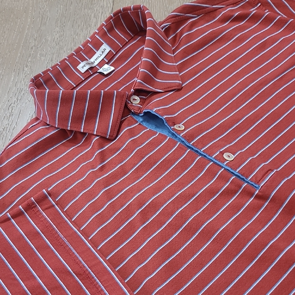 Peter Millar Polo Shirt Men's sz XL Rust Striped 100% Cotton Golf Polo Shirt